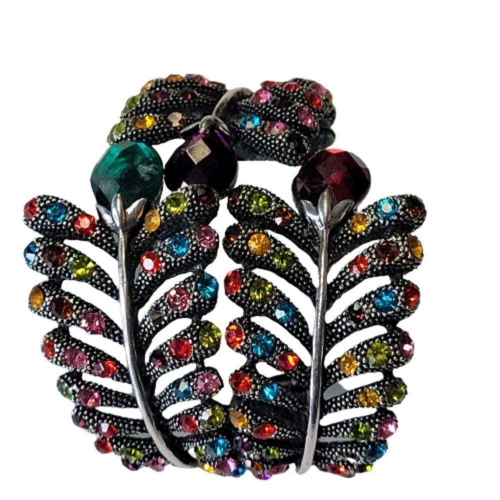 Multicolored Rhinestone Hinged Cuff Bracelet - Picture 6 of 13